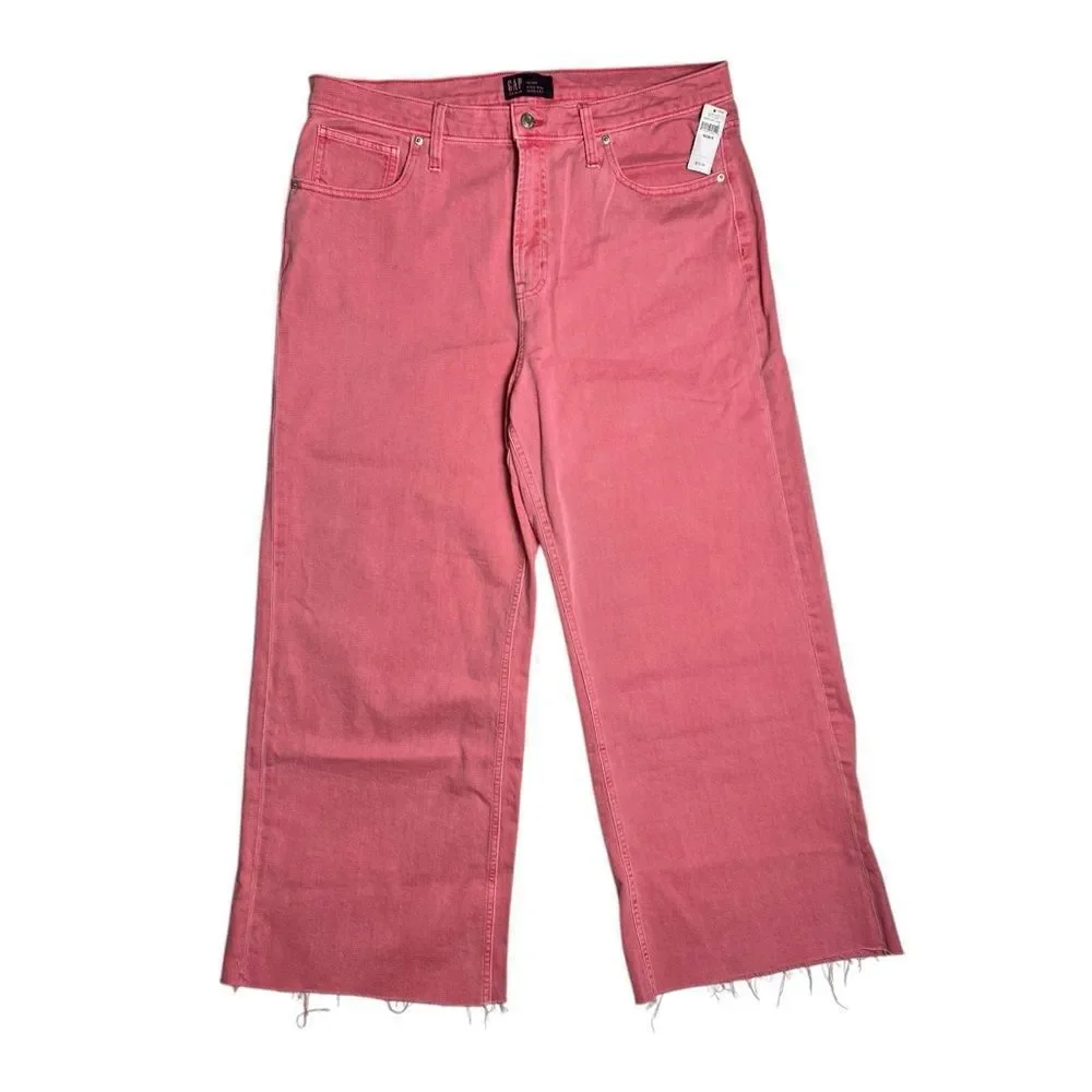 Gap Denim Women’s High Rise Wide Leg Raw Hem Jeans Pink Size 18 34 NWT - Picture 2 of 11